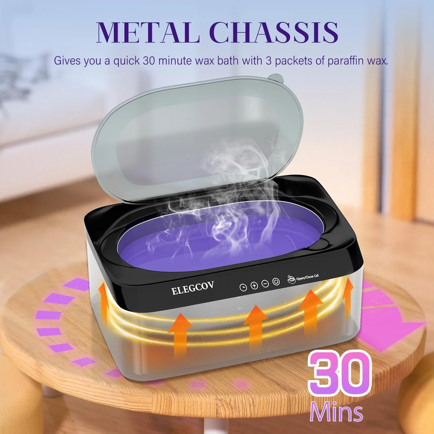 دستگاه پارافین تراپی دست و پا 4500 میلی لیتری با 8 بسته پارافین، کنترل دقیق دما برای حمام پارافین، ذوب سریع موم، مشکی