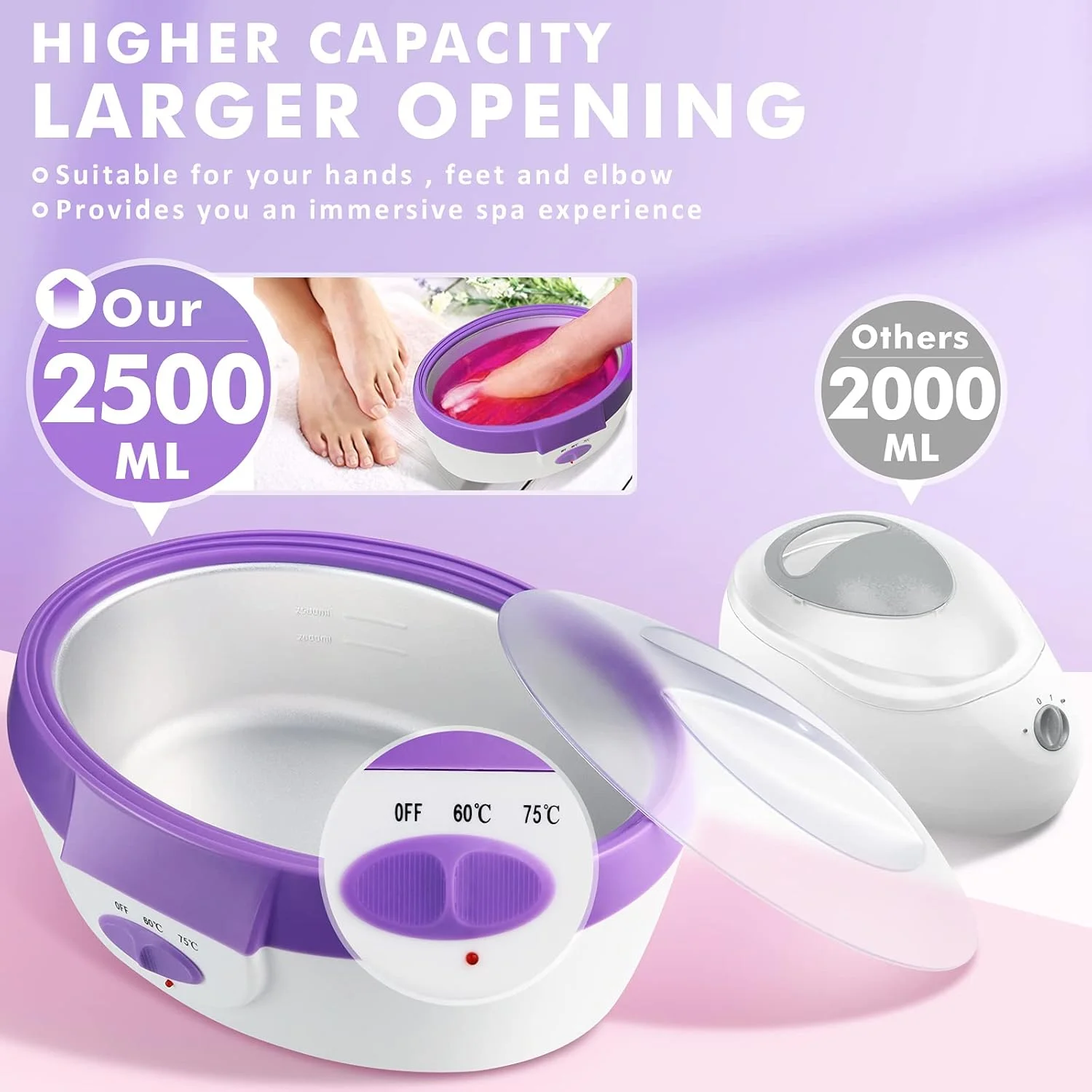 دستگاه پارافین تراپی ایجیوباس برای دست و پا - حمام پارافین با گرمایش سریع 2500 میلی لیتری به همراه دستکش و پاپوش حرارتی و کیت مرطوب کننده