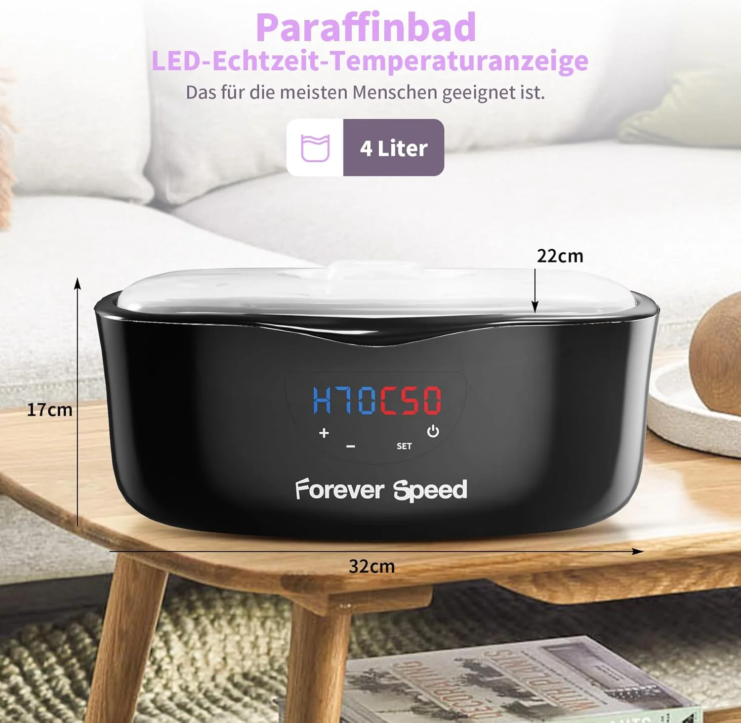 حمام پارافین 4 لیتری برای دست و پا، دستگاه گرم کننده پارافین با حالت دستی/اتوماتیک، ست حمام پارافین دست و پا با 1350 گرم موم پارافین و دستکش، 230 وات