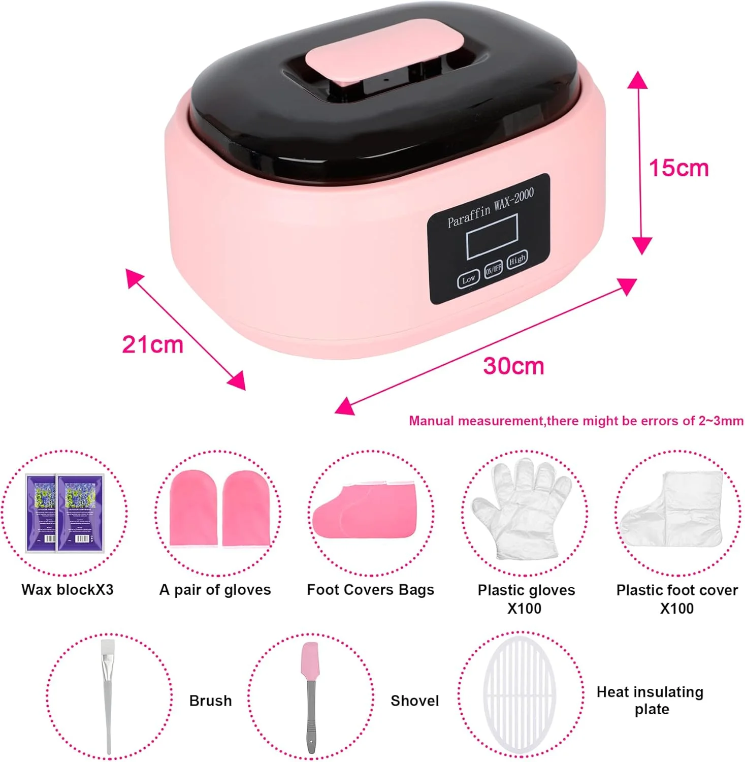 مجموعه حمام پارافین Forever Speed برای دست و پا 3400 میلی لیتر، دستگاه حمام پارافین برای پوست خشک و زبر با 900 گرم موم پارافین، نمایشگر دما 200 وات، لوازم جانبی، هدیه عالی اسپا، صورتی