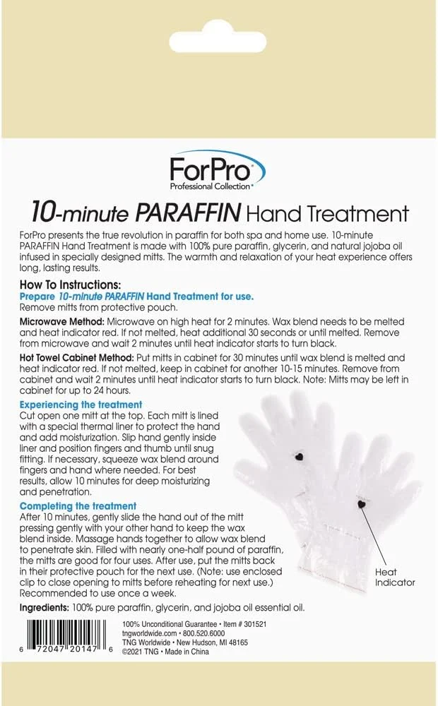 درمان پارافین 10 دقیقه ای دست مجموعه حرفه ای ForPro، دستکش های درمان اسپا و خانگی، بدون عطر، یک جفت