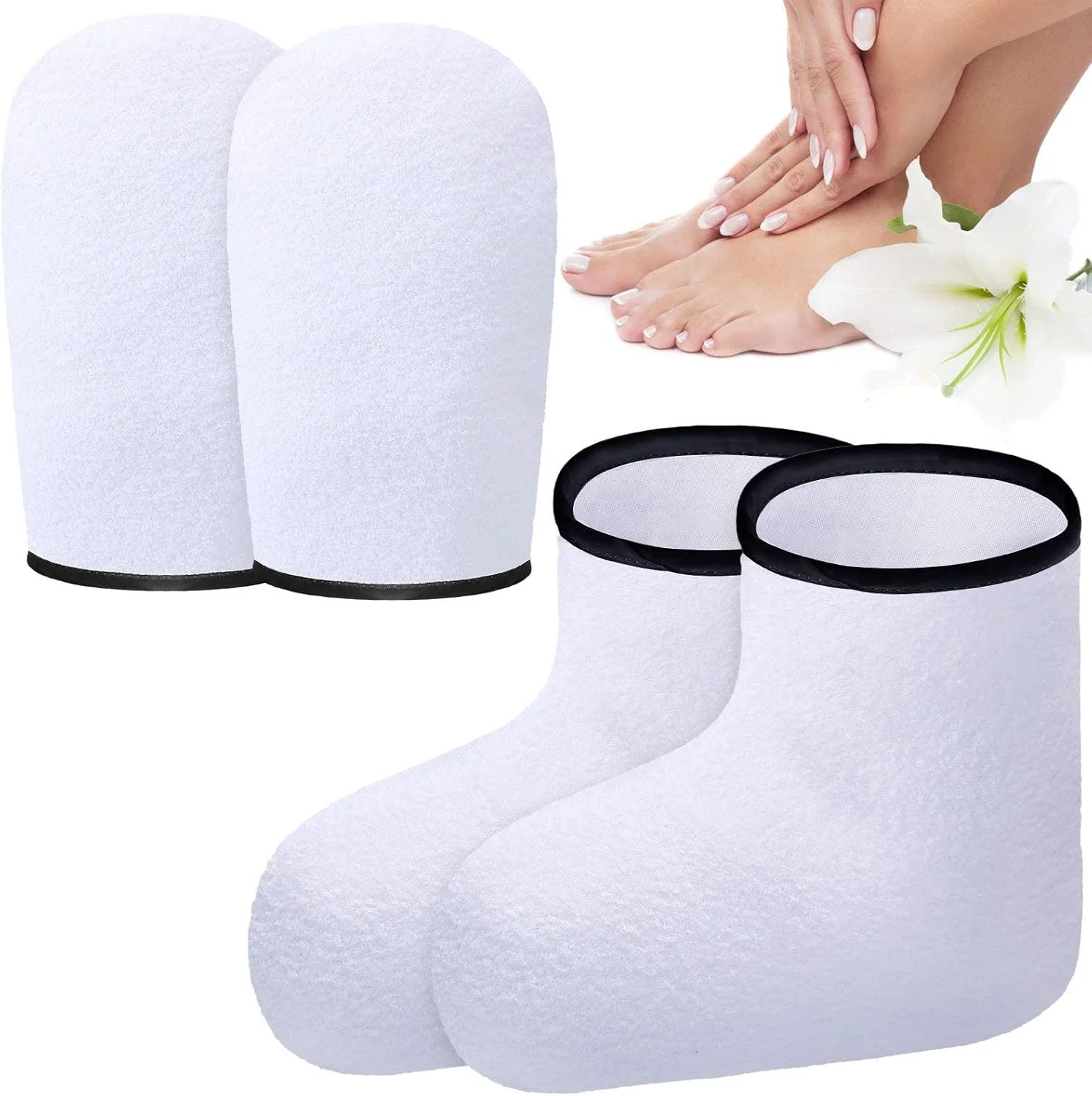 دستکش و جوراب مرطوب کننده پارافین KASTWAVE برای مراقبت از دست و پا - دستکش های نرم کننده برای درمان اسپا (سفید)