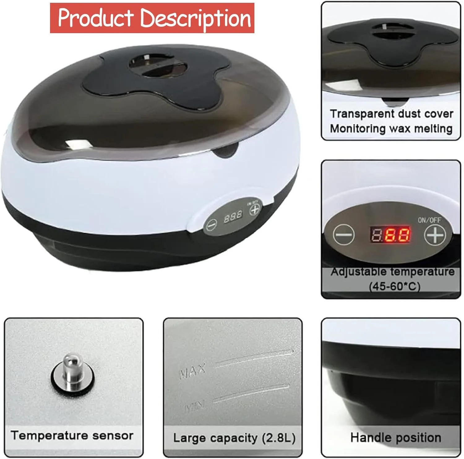 دستگاه پارافین تراپی دست و پا، حمام پارافین 2800 میلی لیتری با نمایشگر دما، گرم کننده پارافین برای سالن های زیبایی حرفه ای و استفاده خانگی