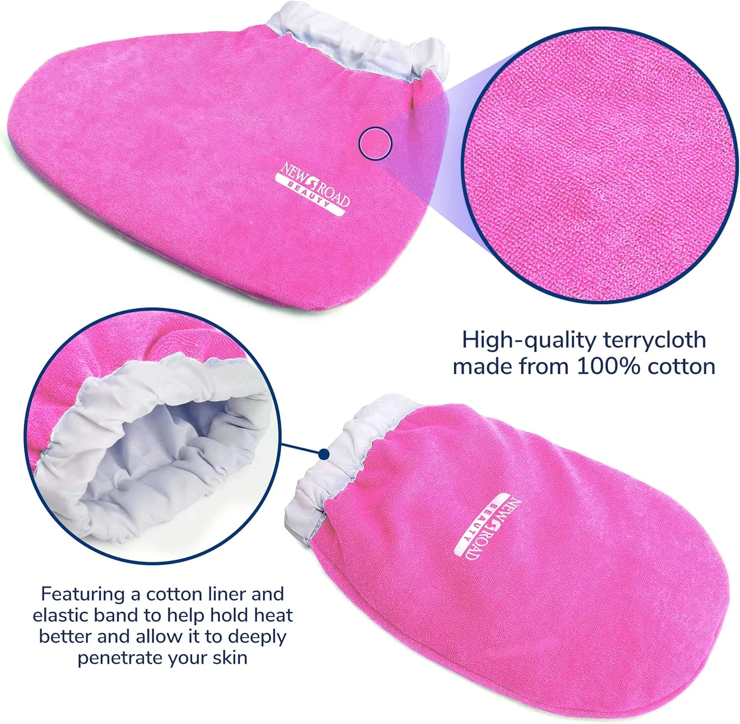 دستکش و جوراب پارافین برای دست و پا، پارچه حوله ای ضخیم عایق حرارتی برای درمان پارافین، مناسب برای پدیکور و اسپا پا - صورتی