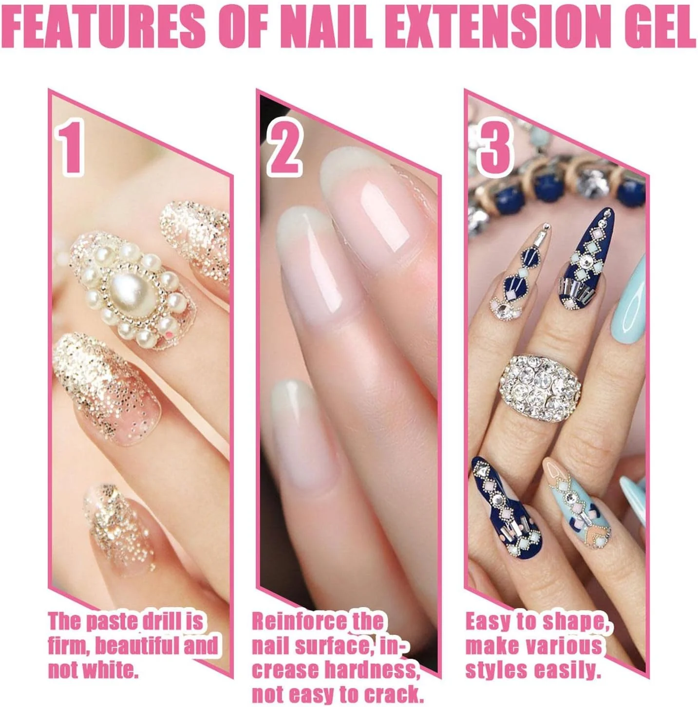 چسب کاشت ناخن چند منظوره شفاف برای ترمیم و تقویت ناخن، ژل سخت سازنده برای طراحی ناخن و مانیکور مناسب مبتدیان