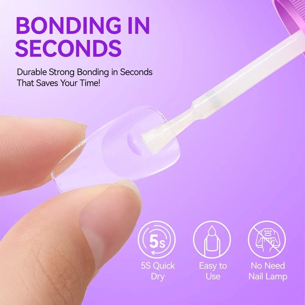 چسب ناخن بسیار قوی ژلیک ای سی - چسب ناخن برس دار برای نوک ناخن مصنوعی، ناخن های پرسی، خشک شدن سریع، بدون نیاز به لامپ UV، بادوام و ماندگار برای ناخن شکسته، نوک ناخن، سالن ناخن