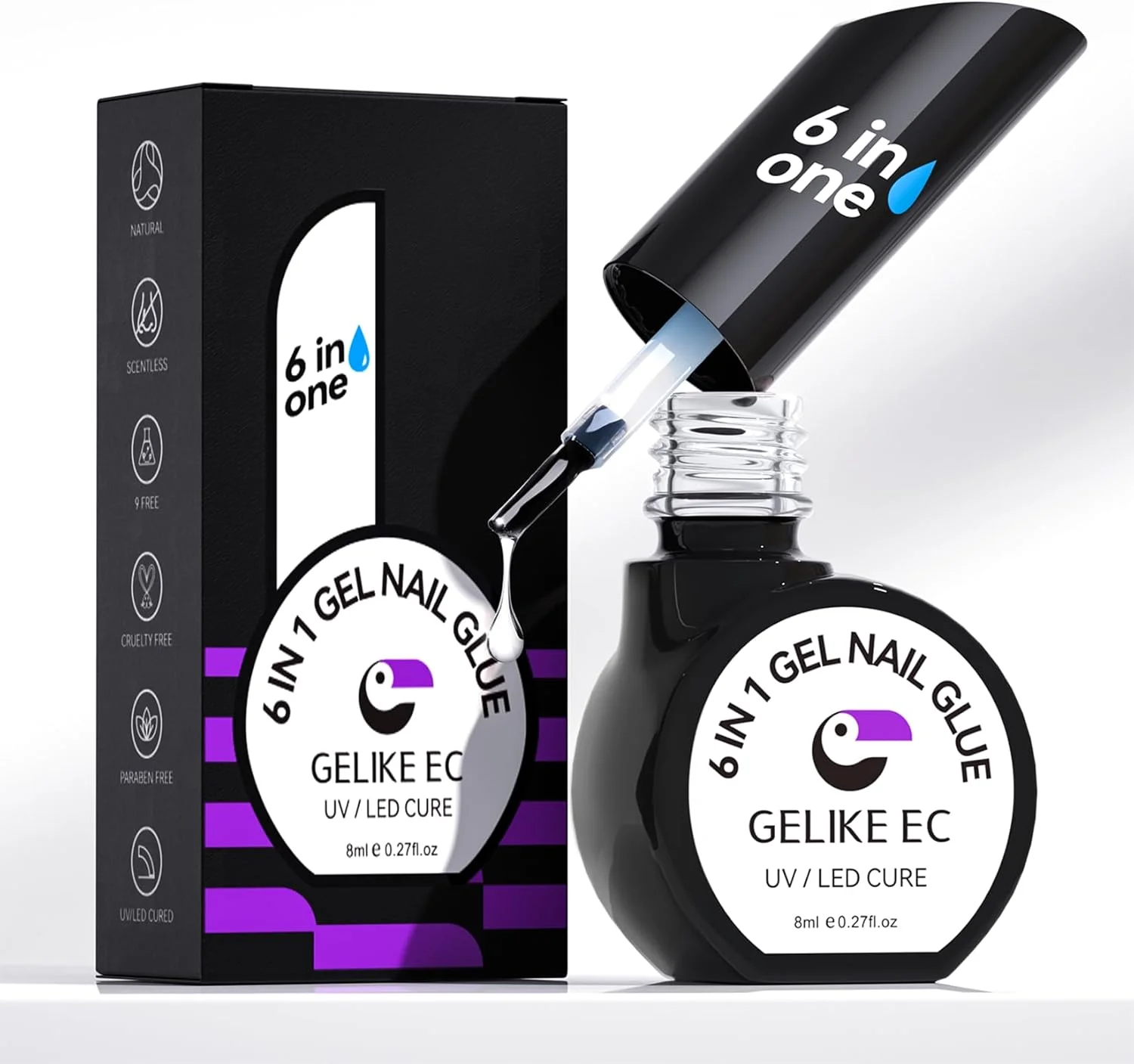 چسب ژل ناخن UV Gelike EC - چسب ژل 6 در 1 برای تیپ ناخن، بدون نیاز به بیس کت، چسبندگی قوی برای ناخن های مصنوعی و تیپ های اکریلیک