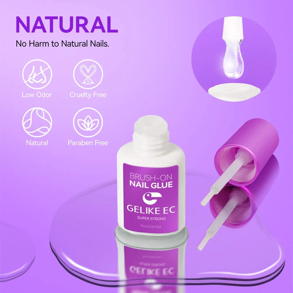 چسب ناخن بسیار قوی ژلیک ای سی - چسب ناخن برس دار برای نوک ناخن مصنوعی، ناخن های پرسی، خشک شدن سریع، بدون نیاز به لامپ UV، بادوام و ماندگار برای ناخن شکسته، نوک ناخن، سالن ناخن
