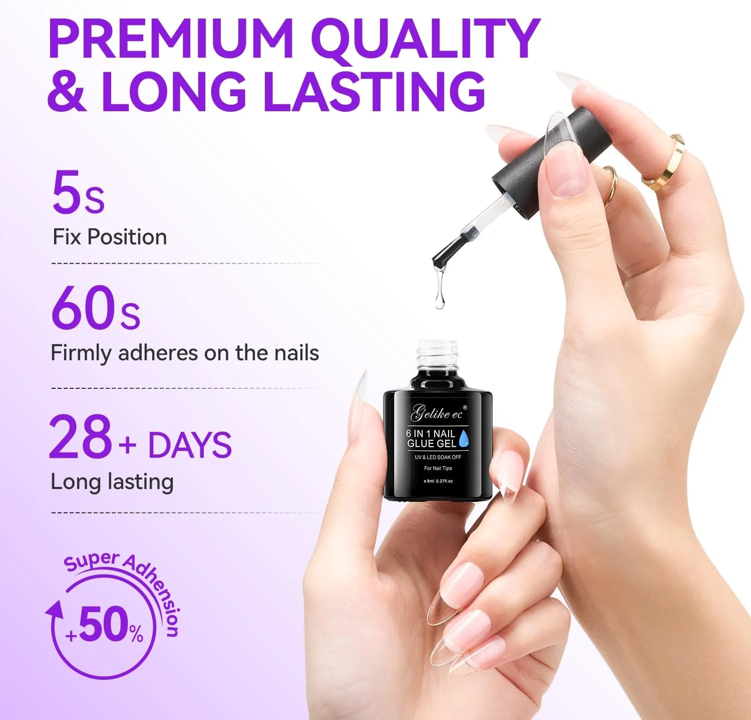 چسب ژل ناخن برای ناخن های مصنوعی: چسبندگی فوق العاده قوی ناخن ژلیک ای سی 6 در 1، آسان و ماندگار برای نوک های اکریلیک مصنوعی - لایه پایه برای لاک سالن و منزل، 2 عدد