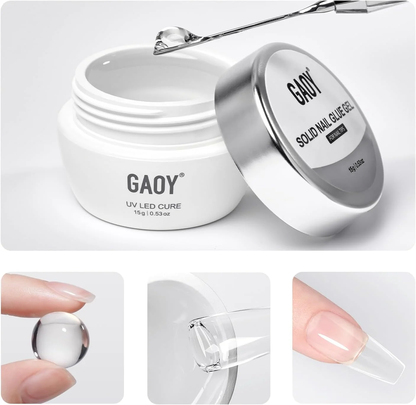 چسب ژل جامد ناخن گایو، 15 گرم، فشار قوی، مناسب ناخن های مصنوعی و اکریلیک، خشک شدن با نور UV
