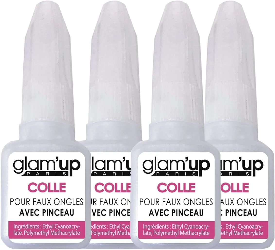 گلم آپ پاریس - بسته 4 عددی چسب ناخن مصنوعی - چسب ماندگاری طولانی برای چسباندن یا ترمیم ناخن های مصنوعی - XL با برس - 8 گرم