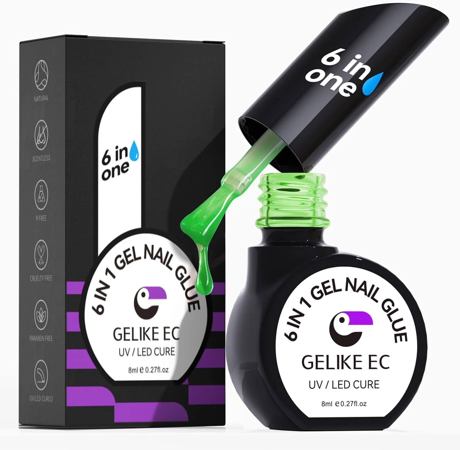 چسب ژلی ناخن ژله ای سبز: چسب 6 در 1 ژلیک برای نوک ناخن های اکریلیک، ناخن های مصنوعی، لاک پایه، مناسب برای تعطیلات، ساحل، مهمانی عروسی، مانیکور DIY در خانه