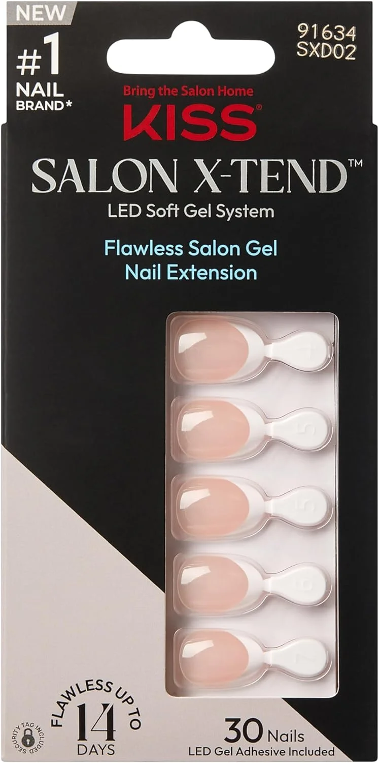 ناخن های تزئینی چسبی سالن X-tend کیس، Nonsense، سفید روشن، سایز کوتاه، فرم بادامی، 34 عدد