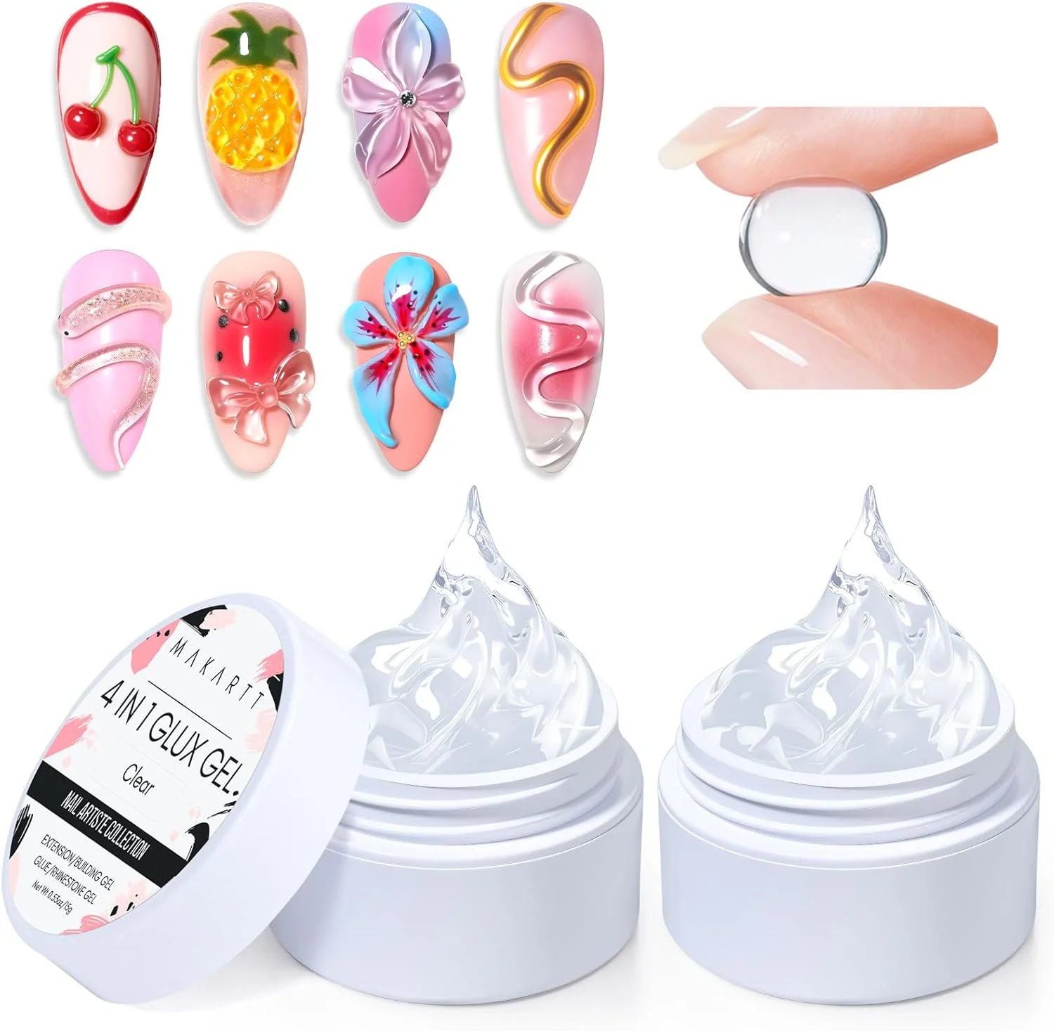 ژل سازنده جامد 4 در 1 ماکارت برای اکستنشن ناخن، ژل مجسمه سازی سه بعدی، چسب UV برای ناخن های اکریلیک و نگین ژل سازنده جامد 4 در 1 ماکارت برای اکستنشن ناخن، ژل مجسمه سازی سه بعدی، چسب UV برای ناخن های اکریلیک و نگین