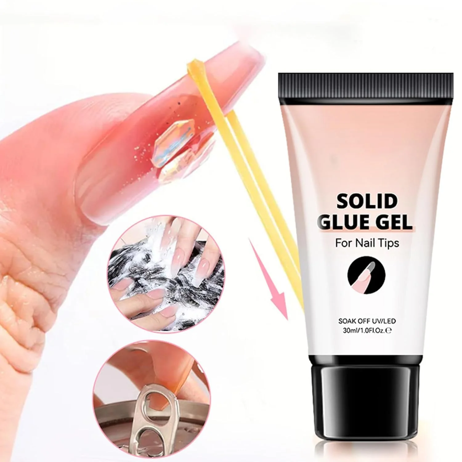 چسب ناخن جامد، 30 میلی لیتر با چسبندگی قوی و ماندگار برای طراحی و چسباندن، فرمول بدون چسبندگی برای مانیکور خانگی، ایده آل برای طراحی ناخن، اکستنشن و طرح های ناخن DIY