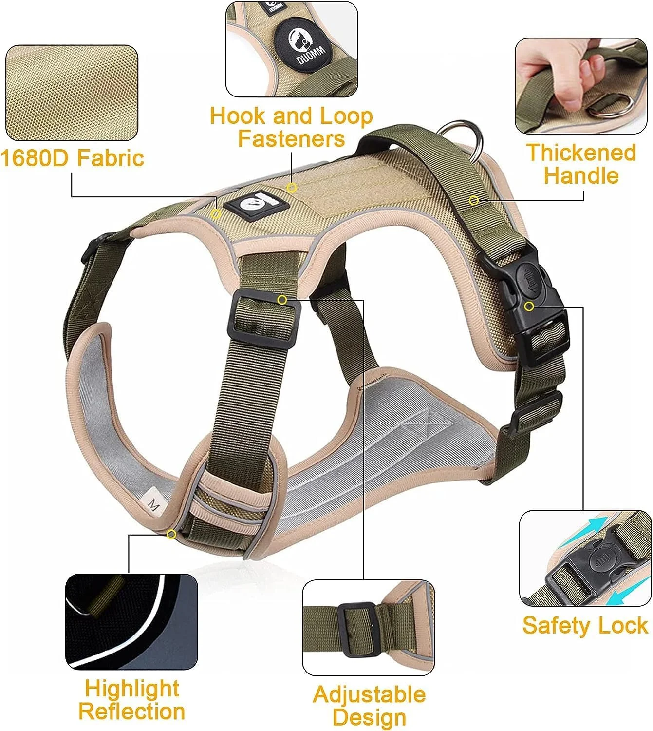 هارنس سگ TDOO ضد کشش با طراحی قابل تنظیم و دسته بالشتکی (M، خاکی) هارنس سگ TDOO ضد کشش با طراحی قابل تنظیم و دسته بالشتکی (M، خاکی)