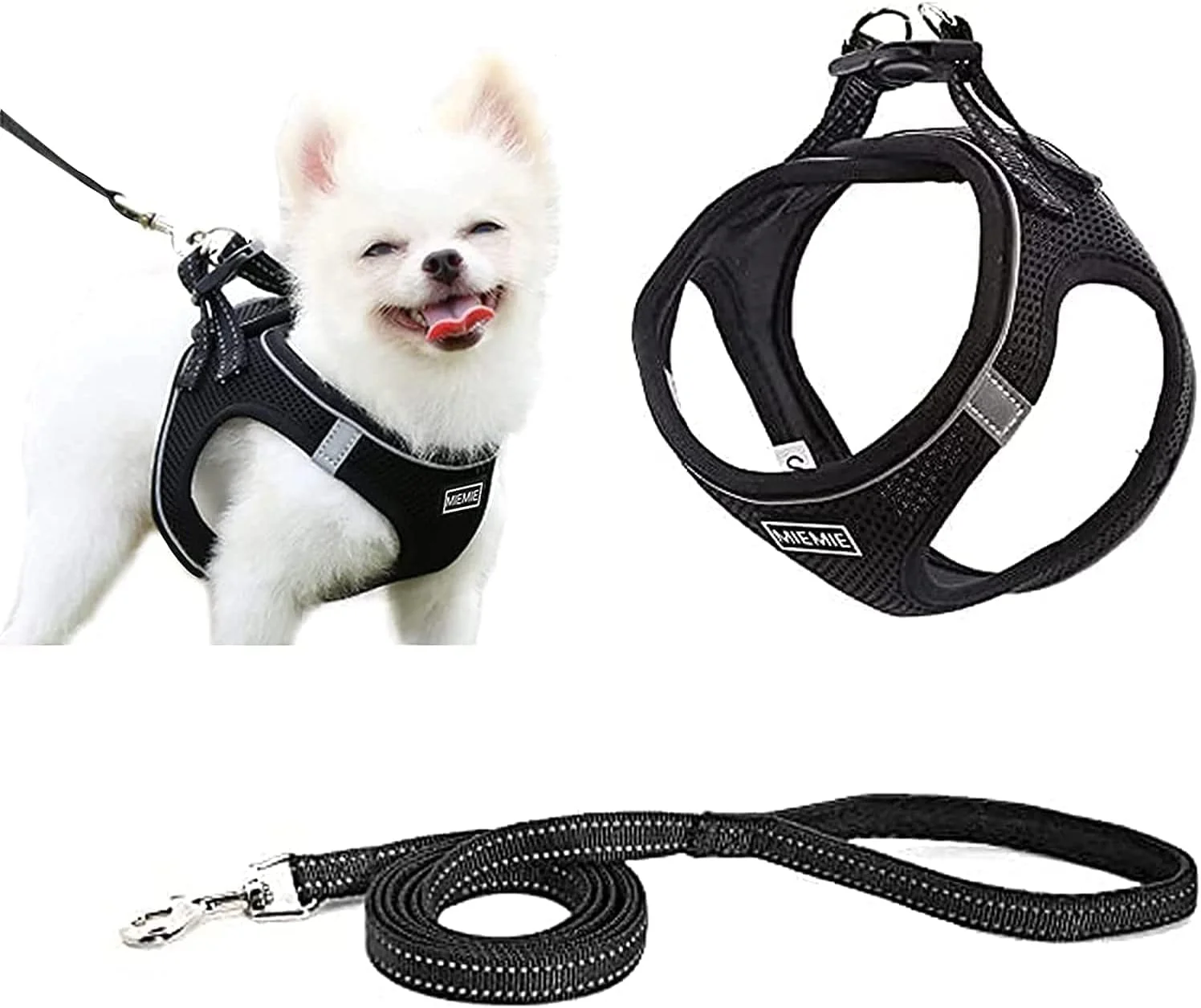 ست قلاده و بند سگ ELECDON، بدون کشیدن، قلاده حیوان خانگی بازتابنده و تنفسی، جلیقه نرم و راحت قابل تنظیم، کنترل آسان برای توله سگ، سگ های کوچک و متوسط، گربه ها، مشکی سایز L