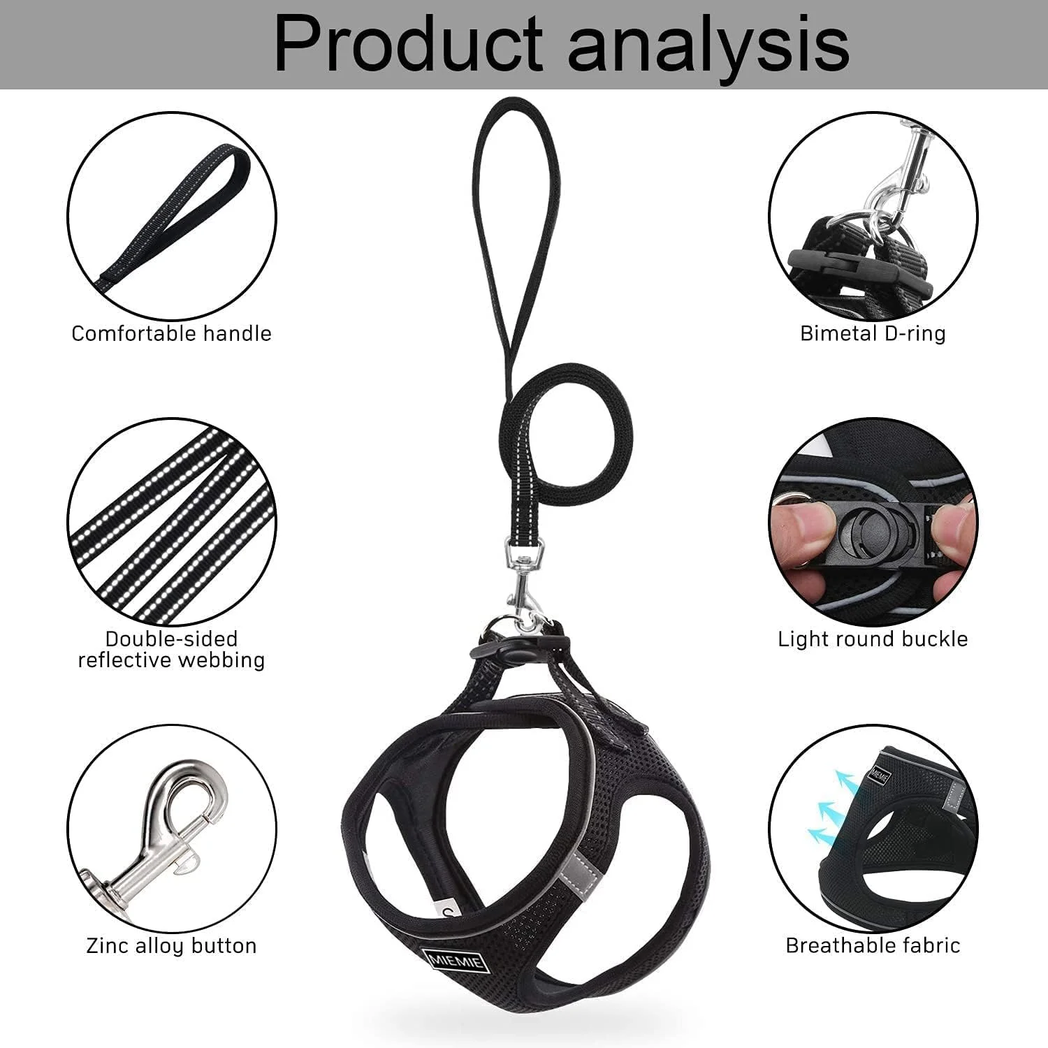 ست قلاده و بند سگ ELECDON، بدون کشیدن، قلاده حیوان خانگی بازتابنده و تنفسی، جلیقه نرم و راحت قابل تنظیم، کنترل آسان برای توله سگ، سگ های کوچک و متوسط، گربه ها، مشکی سایز L ست قلاده و بند سگ ELECDON، بدون کشیدن، قلاده حیوان خانگی بازتابنده و تنفسی، جلیقه نرم و راحت قابل تنظیم، کنترل آسان برای توله سگ، سگ های کوچک و متوسط، گربه ها، مشکی سایز L