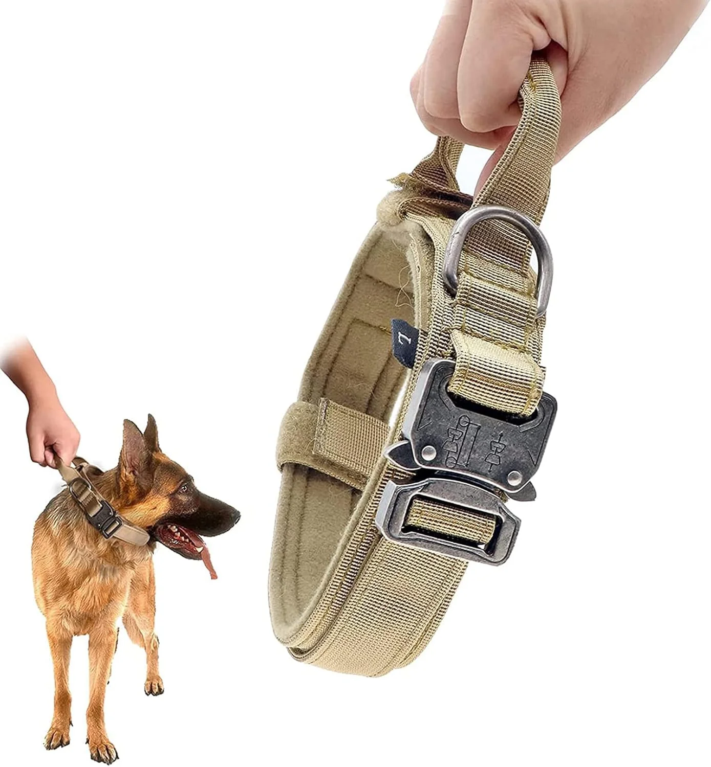 قلاده سگ تاکتیکال قابل تنظیم ELECDON، قلاده نایلونی ضخیم سگ با دستگیره برای آموزش سگ، سگک فلزی بادوام با رهاسازی سریع، قلاده سگ نظامی برای سگ های کوچک، متوسط و بزرگ L