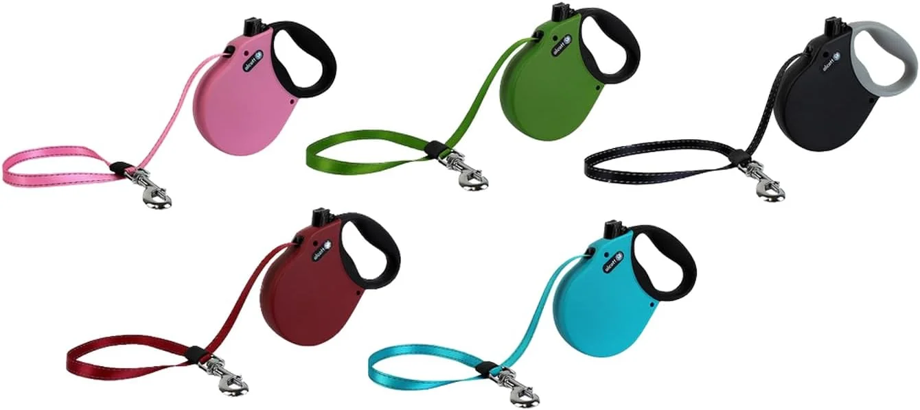 بند قلاده جمع شونده بازتابنده ماجراجویی آلکوت، 4.8 متر طول، کوچک برای سگ ها تا 20 کیلوگرم، مشکی با دسته نرم خاکستری