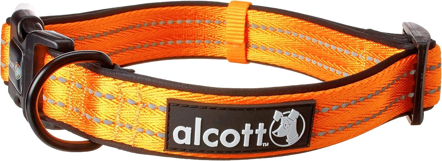 قلاده سگ دید در شب آلکوت با دوخت بازتابنده و لایه نئوپرن، بزرگ، نارنجی نئون