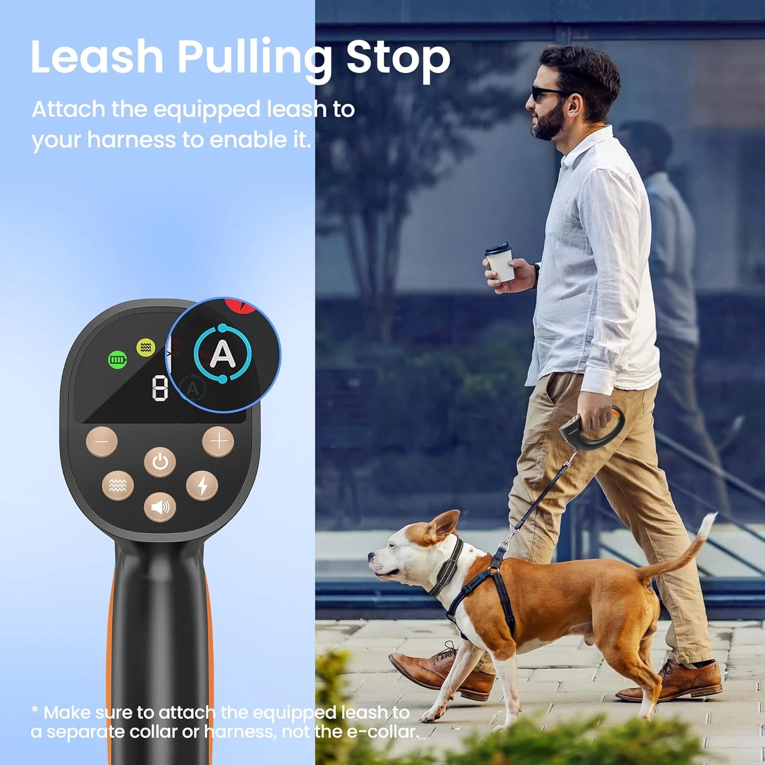 قلاده آموزشی سگ ضد کشش با کنترل از راه دور، توقف خودکار کشیدن افسار، قلاده های الکتریکی 500 متری با بوق، لرزش، استاتیک ایمن، قلاده الکترونیکی قابل شارژ IPX7 برای سگ های کوچک، متوسط و بزرگ، نارنجی