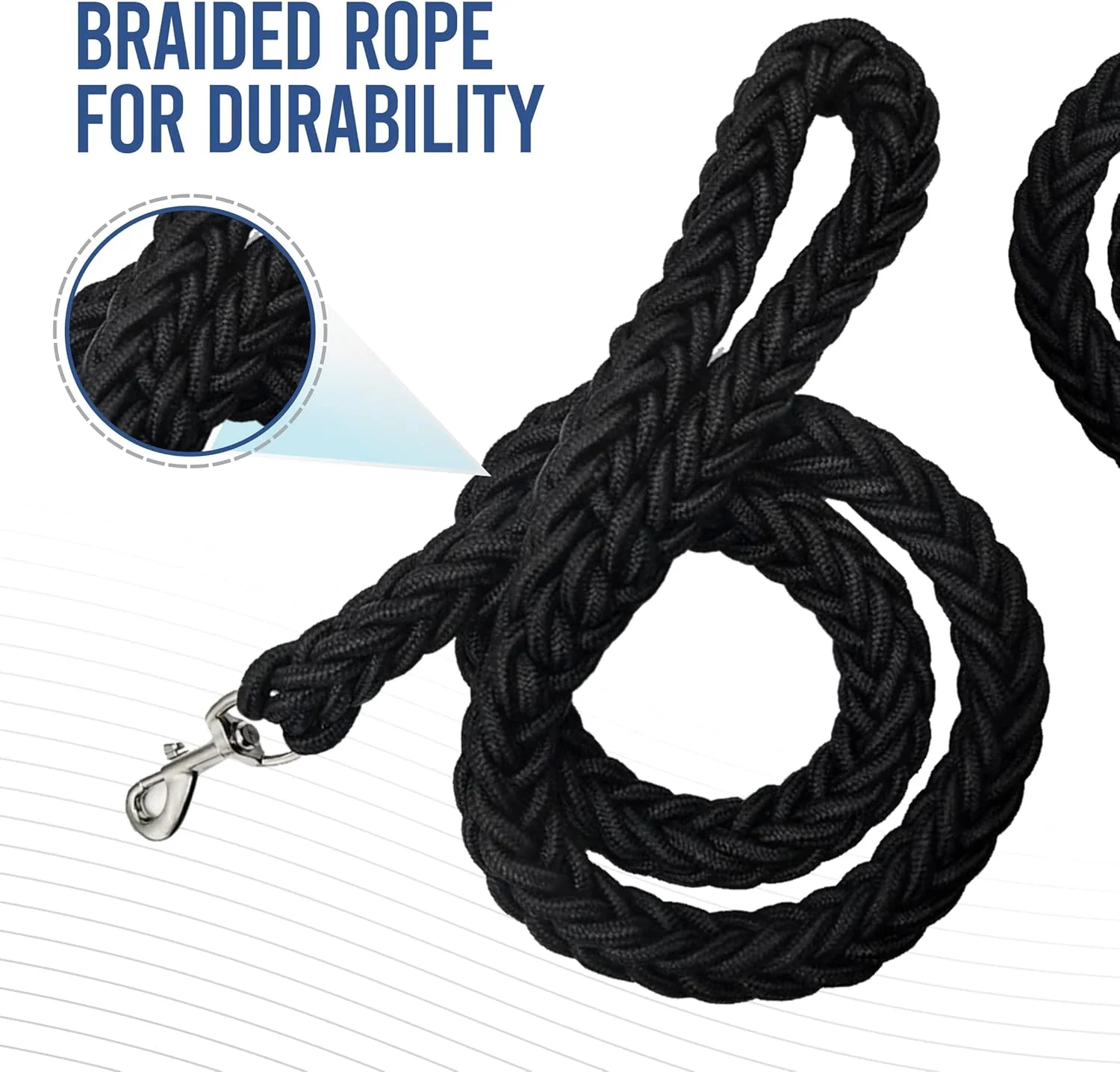 طناب قلاده سگ D-Paws برای سگ های بزرگ و سنگین، طناب بلند حیوانات خانگی، مشکی (120 سانتی متر)