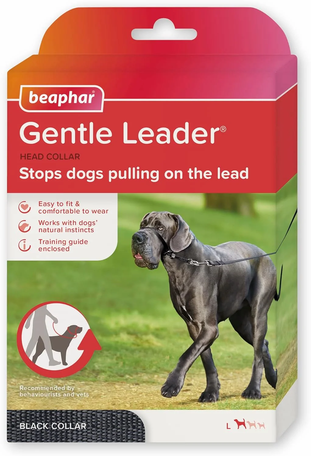 Beaphar | Gentle Leader | قلاده سر برای سگ های بزرگ | جلوگیری از کشیدن افسار | ابزار کمک آموزشی با اثر فوری | مورد تایید رفتارشناسان | مشکی x 1