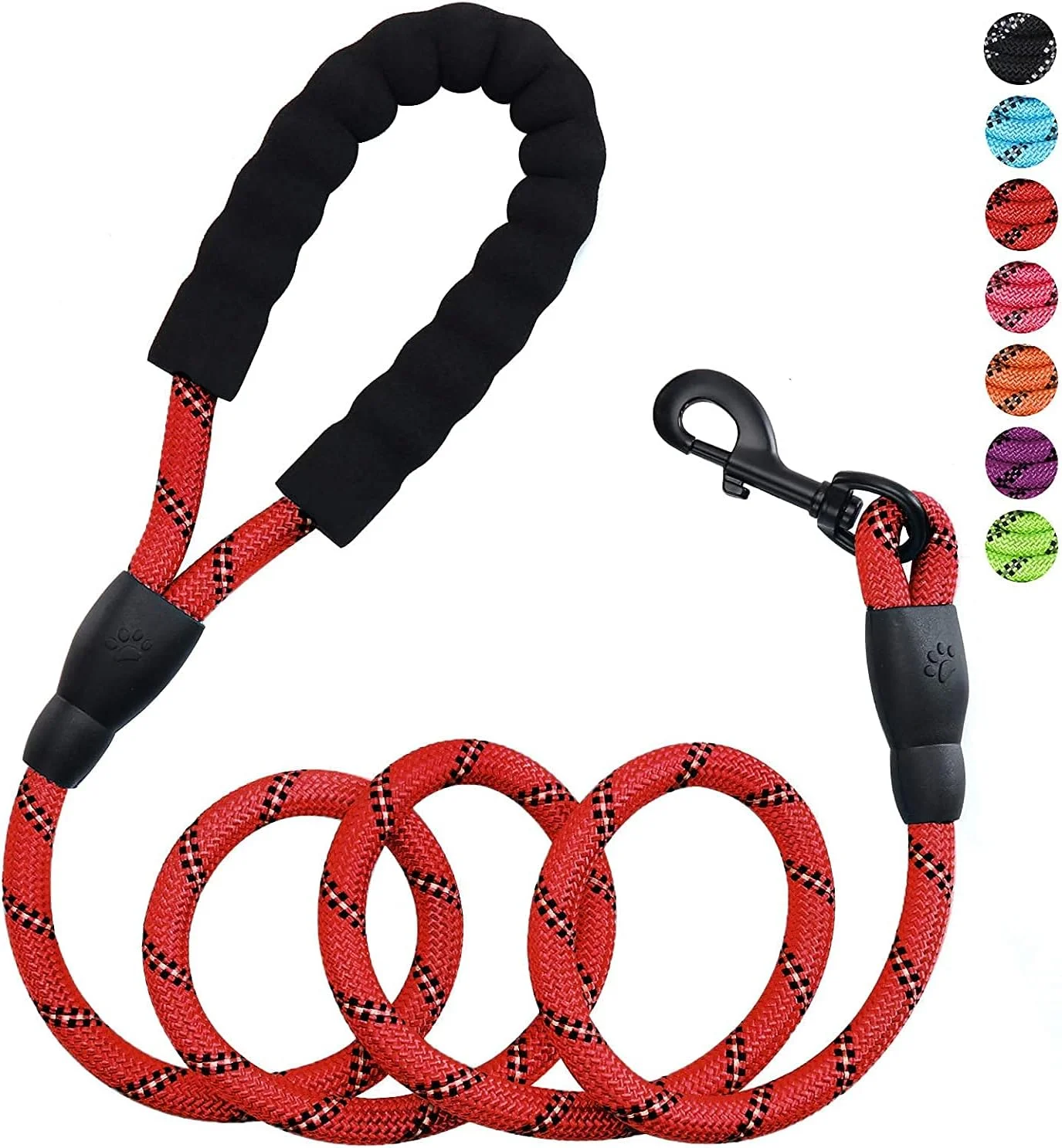 طناب سگ بازتابنده با دسته نرم و راحت و چرخش 360 درجه بدون گره خوردگی مناسب برای حیوانات خانگی کوچک، متوسط و بزرگ (1.5 متر، قرمز)