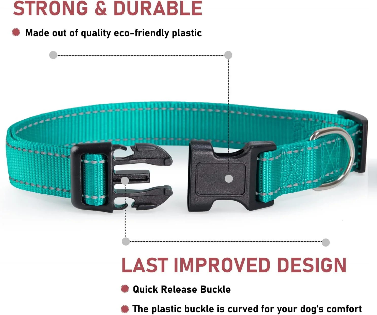 قلاده سگ بازتابنده بومیبو با سگک، قلاده های نایلونی ایمنی قابل تنظیم برای سگ های کوچک، متوسط و بزرگ، سبز S