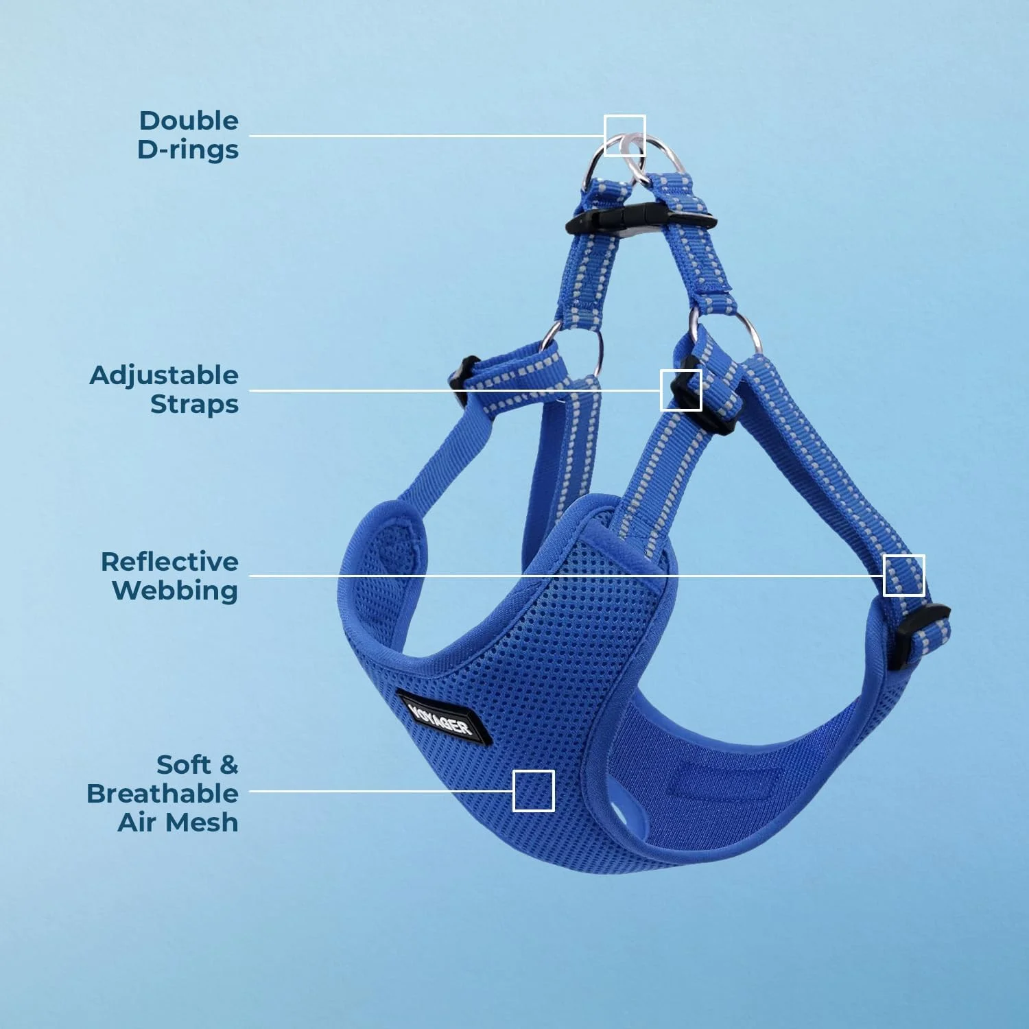 بهترین لوازم حیوانات خانگی، هارنس سگ قابل تنظیم Voyager با نوارهای بازتابنده برای پیاده روی، دویدن، جلیقه تمام بدن مقاوم بدون کشیدن با حلقه D بند، تنفس پذیر در تمام آب و هوا - هارنس (آبی رویال)، S