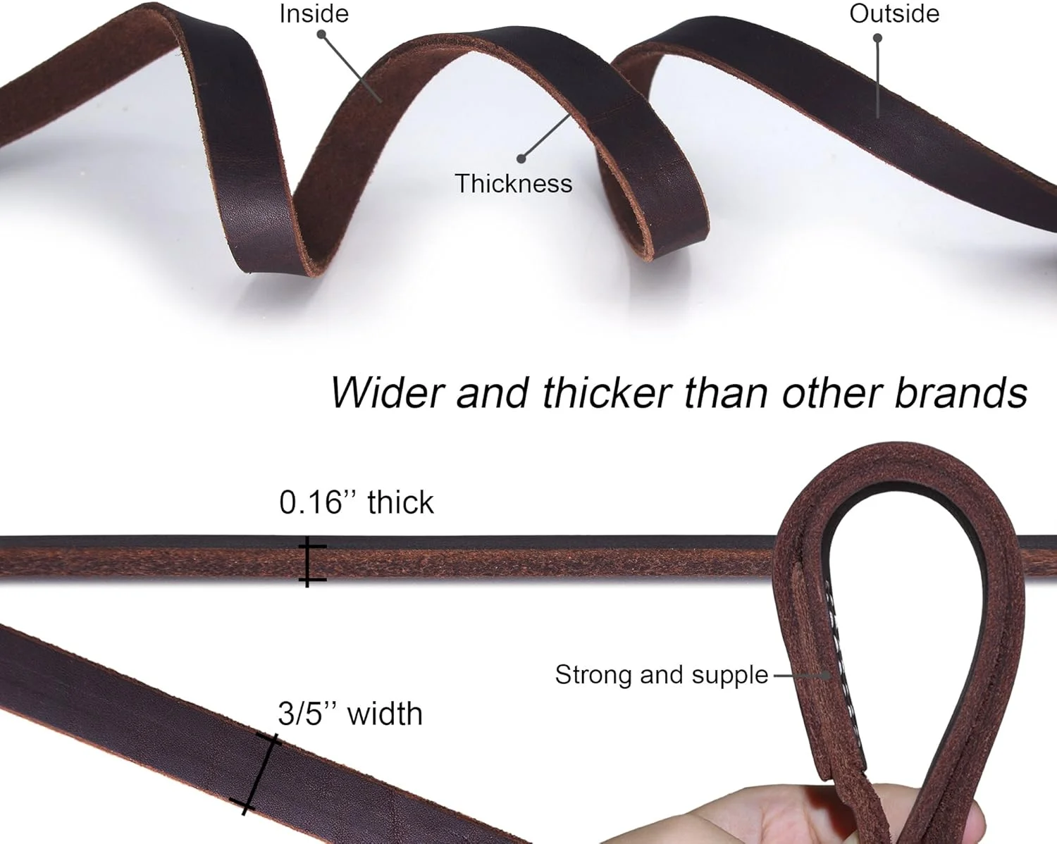 بند چرمی سگ Blinggo قهوه ای طول 1.2/1.8 متری، بند آموزشی با قفل مسی بزرگ برای سگ های متوسط و بزرگ یا اسب (1.8 متر)