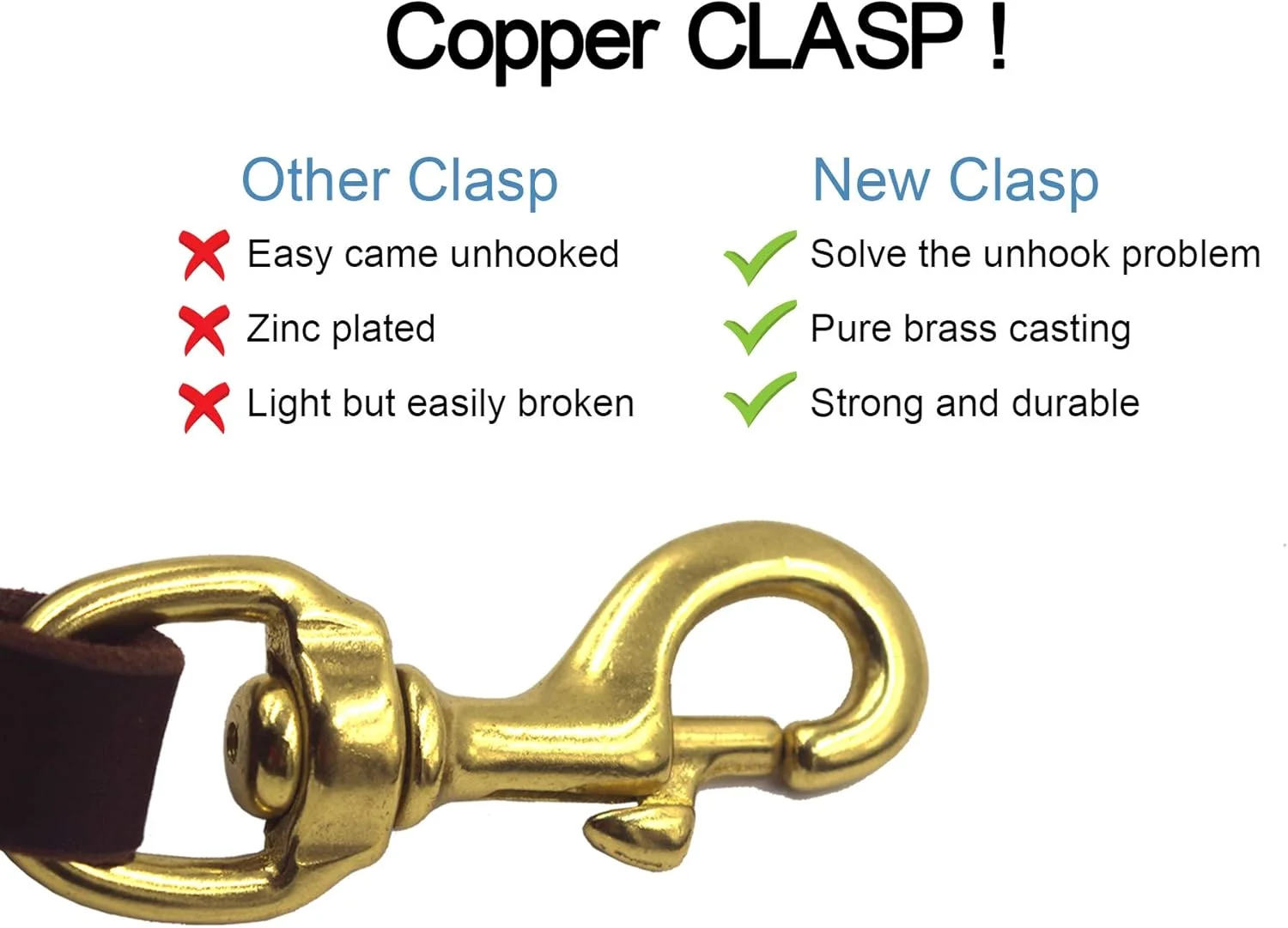 بند چرمی سگ Blinggo قهوه ای طول 1.2/1.8 متری، بند آموزشی با قفل مسی بزرگ برای سگ های متوسط و بزرگ یا اسب (1.8 متر)