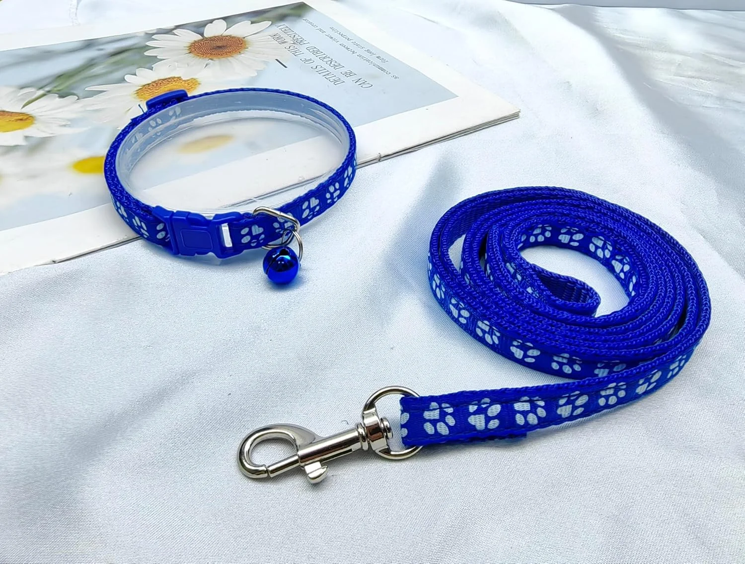 ست قلاده و بند سگ، قلاده نایلونی قابل تنظیم حیوانات خانگی با بند 1.2 متری، طناب کششی راحت توله سگ برای سگ و گربه (آبی)