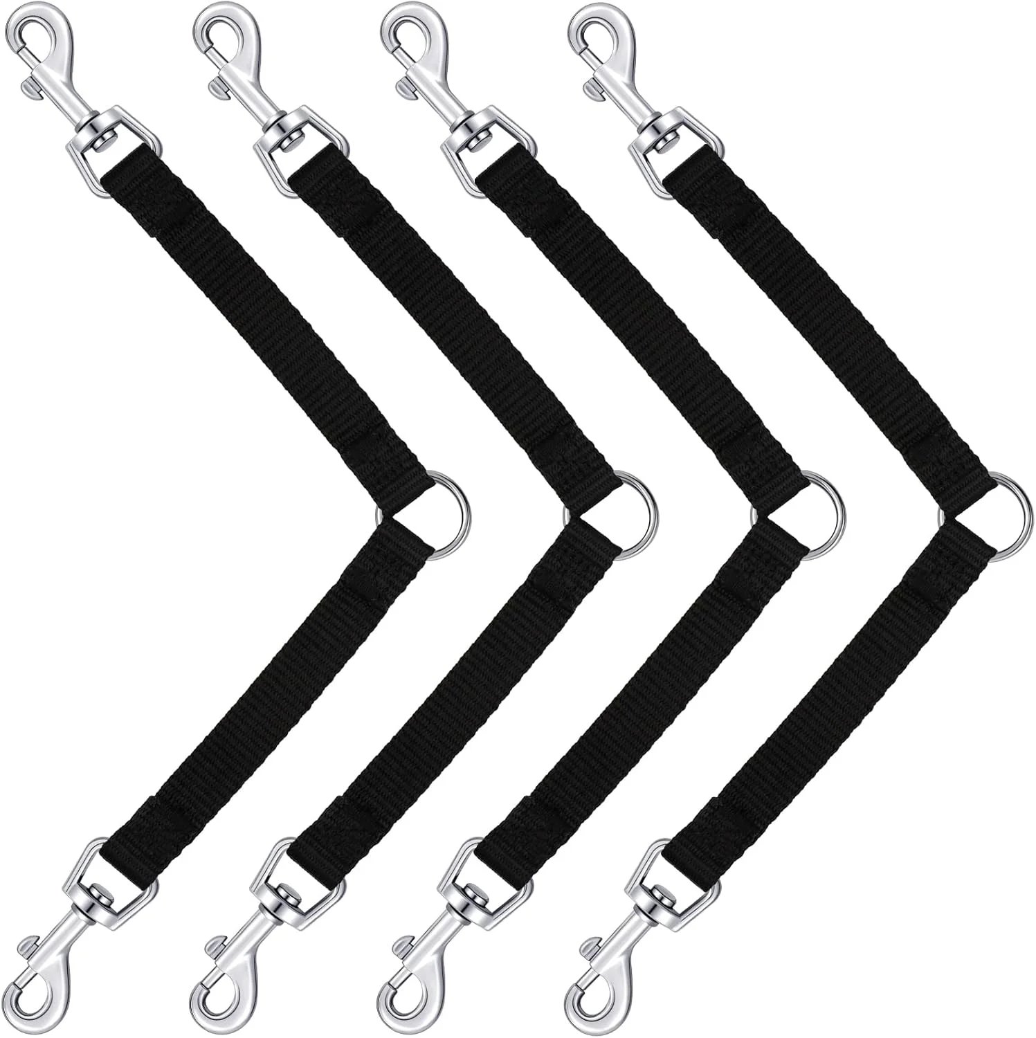 کوپلر قلاده سگ بدون گره خوردگی 4 عددی مشکی، قلاده دوتایی با گیره دوبل برای سگ ها، قلاده دوتایی قابل تنظیم پهنای 1.5 سانتی متری نایلونی مقاوم برای سگ های بزرگ، لوازم پیاده روی حیوانات خانگی