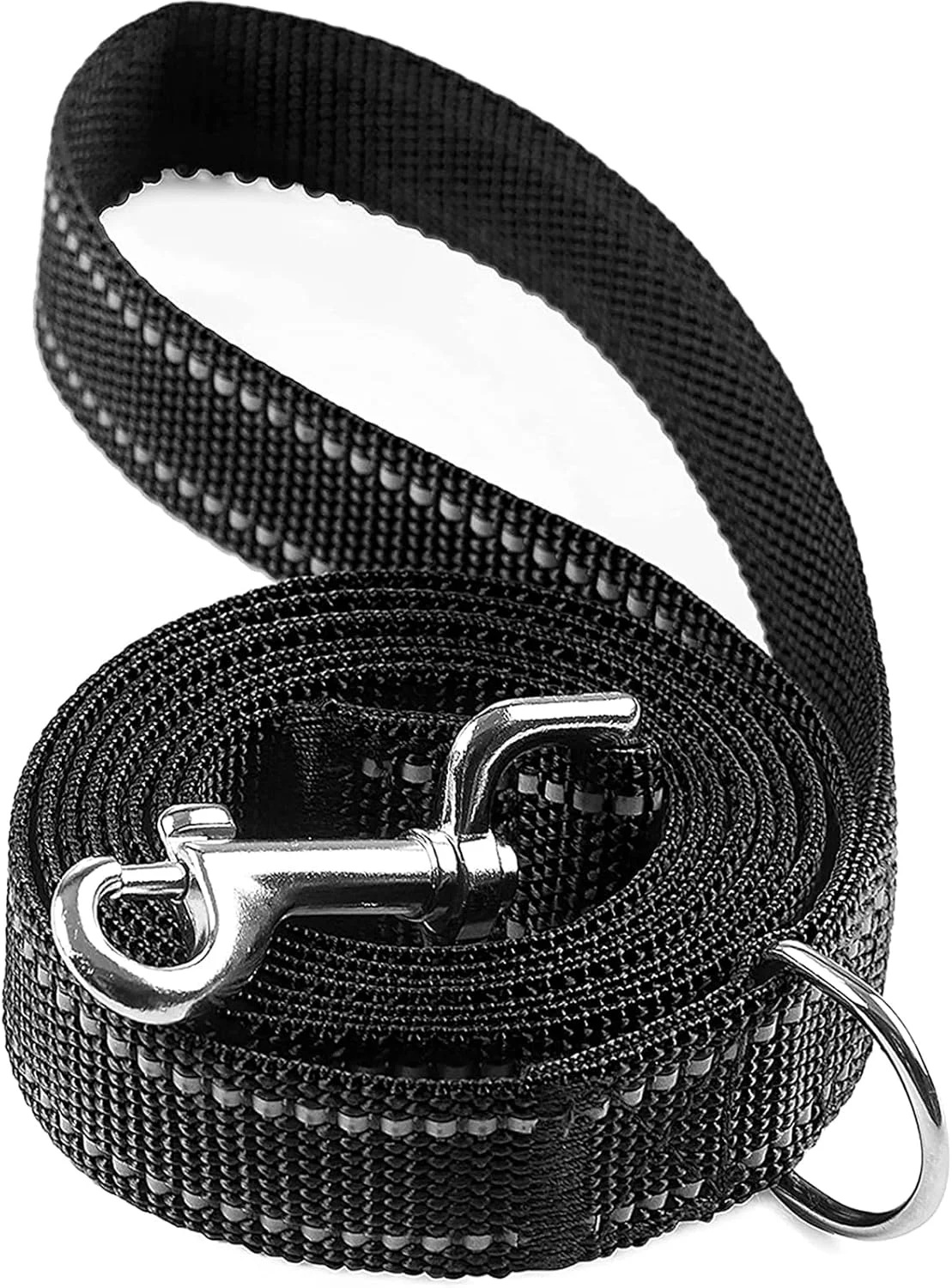 بند قلاده سگ بازتابنده با حلقه D برای سگ های بزرگ، متوسط ​​و کوچک، بند های نایلونی دسته دار برای پیاده روی و آموزش (مشکی، 2.5 سانتی متر در 1.8 متر)