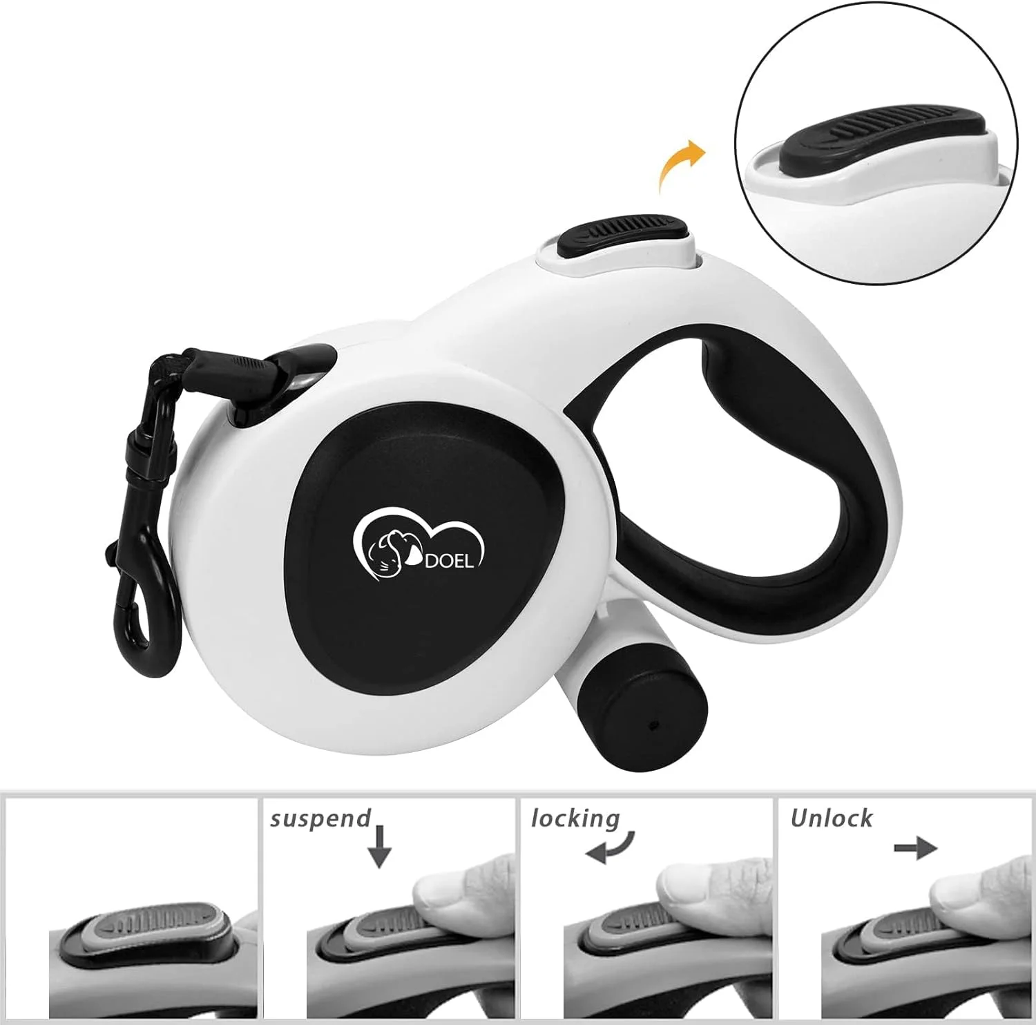 بند قلاده سگ جمع شونده DOEL، دارای محفظه و نوار نایلونی قوی 5 متری، بندهای پیاده روی سگ سنگین برای سگ های تا 50 کیلوگرم، بند بازتابنده بدون گره 360 درجه برای سگ های بزرگ