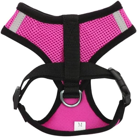 ست قلاده و بند سگ، قلاده نرم جلویی سگ، قلاده قابل تنظیم بازتابنده سگ بدون کشیدن، تنفسی برای سگ های کوچک و متوسط، گربه ها - سرخابی