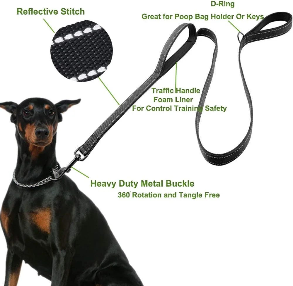 بند قلاده سگ ECO-CLEAN برای سگ های بزرگ، 2 دسته برای کنترل بیشتر، طول 1.8 متری با دوخت بازتابنده برای پیاده روی در شب