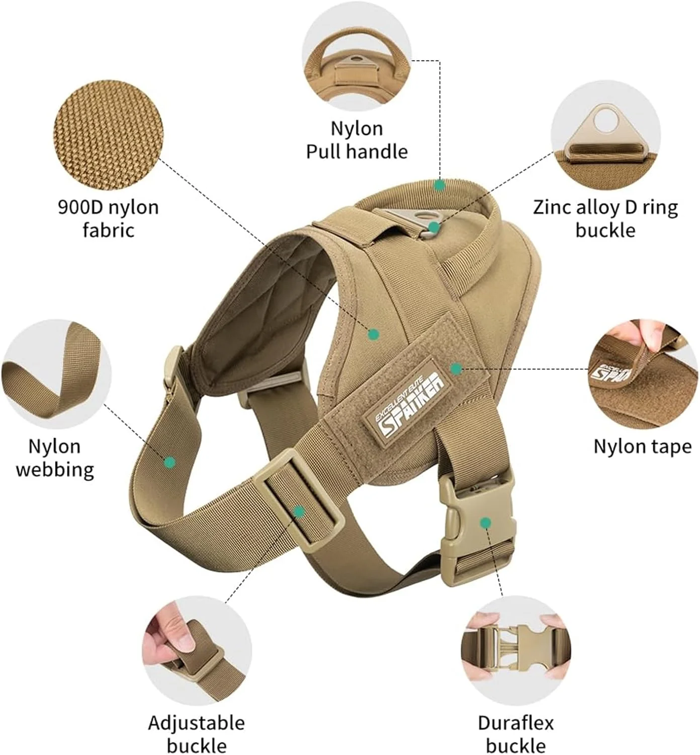 جلیقه سگ تاکتیکی عالی، سگ نظامی گشتی K9، مهار سگ نایلونی قابل تنظیم با دسته (قهوه ای - S) جلیقه سگ تاکتیکی عالی، سگ نظامی گشتی K9، مهار سگ نایلونی قابل تنظیم با دسته (قهوه ای - S)