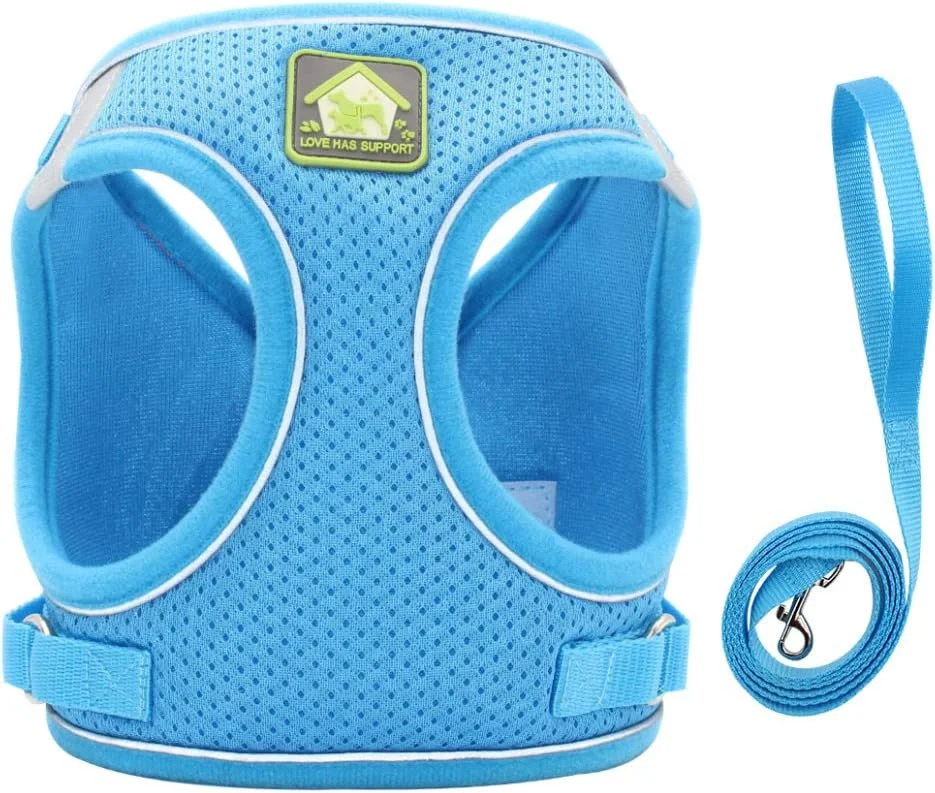 ست قلاده و بند سگ FEimaX، جلیقه سگ تنفسی توری نرم بدون کشش، قلاده حیوانات خانگی قابل تنظیم بازتابنده برای سگ ها و گربه های کوچک و متوسط - کنترل آسان در فضای باز برای پیاده روی