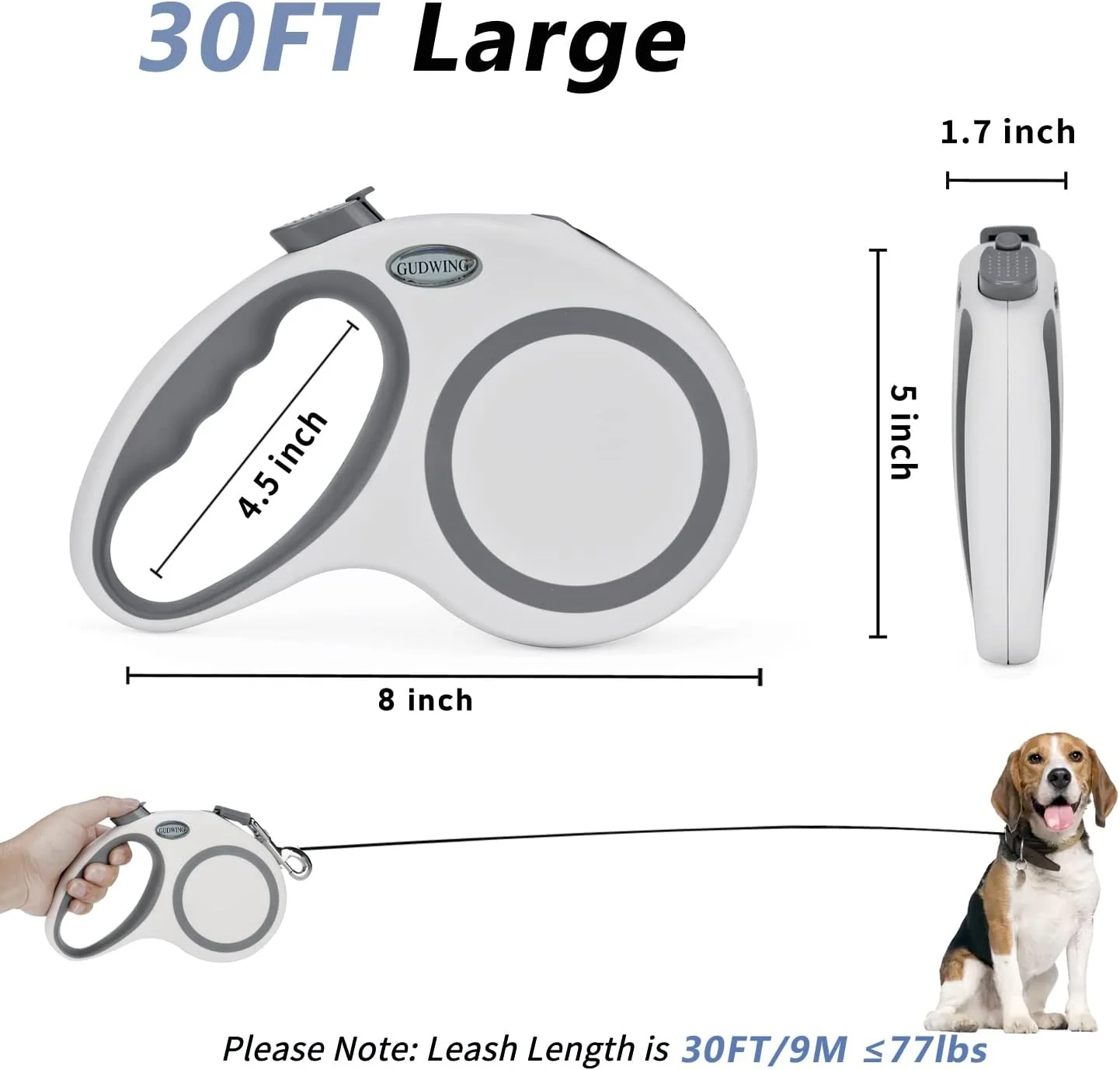 بند قلاده سگ جمع شونده 9 متری (سفید، 9 متری)