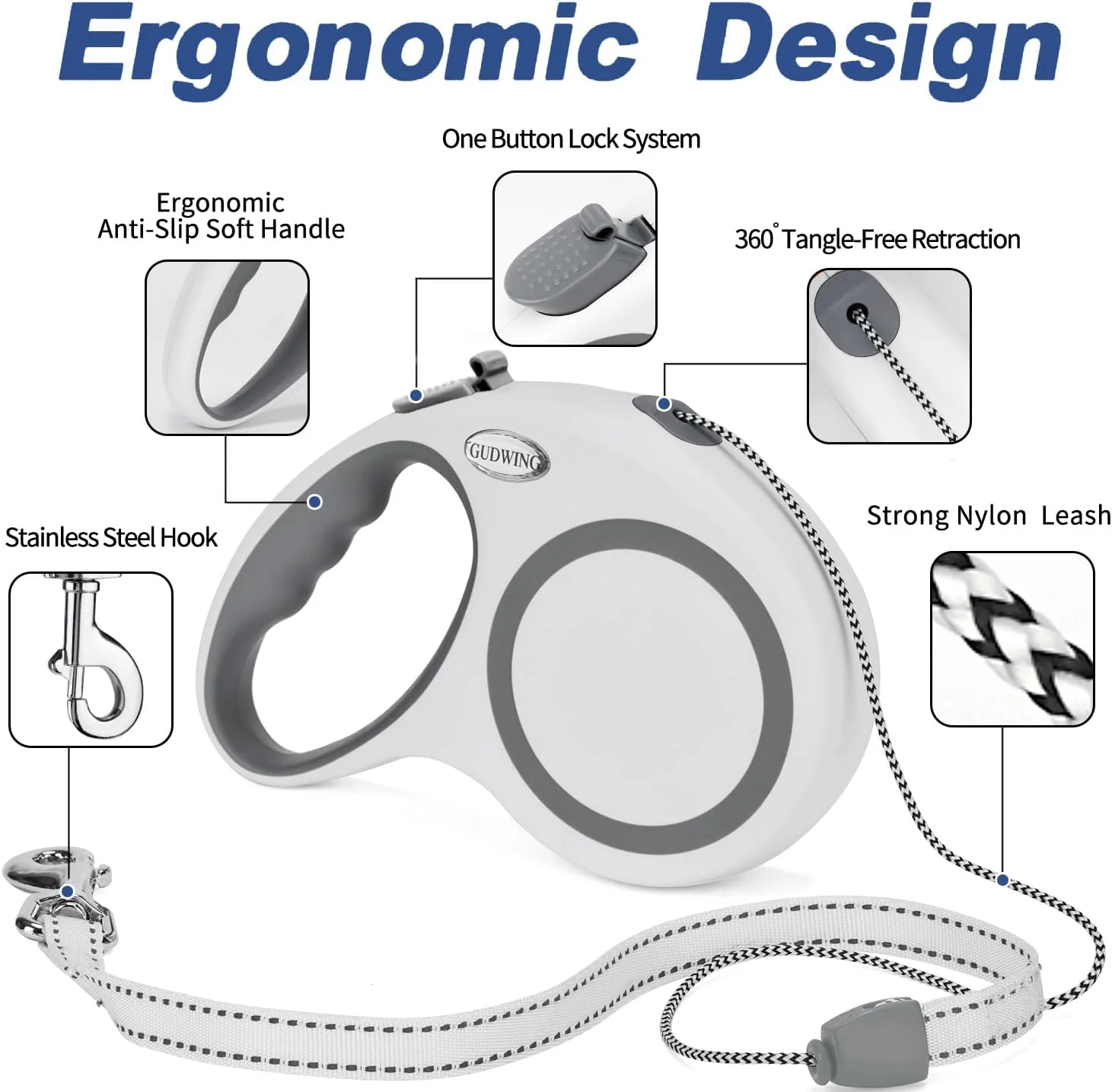 بند قلاده سگ جمع شونده 9 متری (سفید، 9 متری)