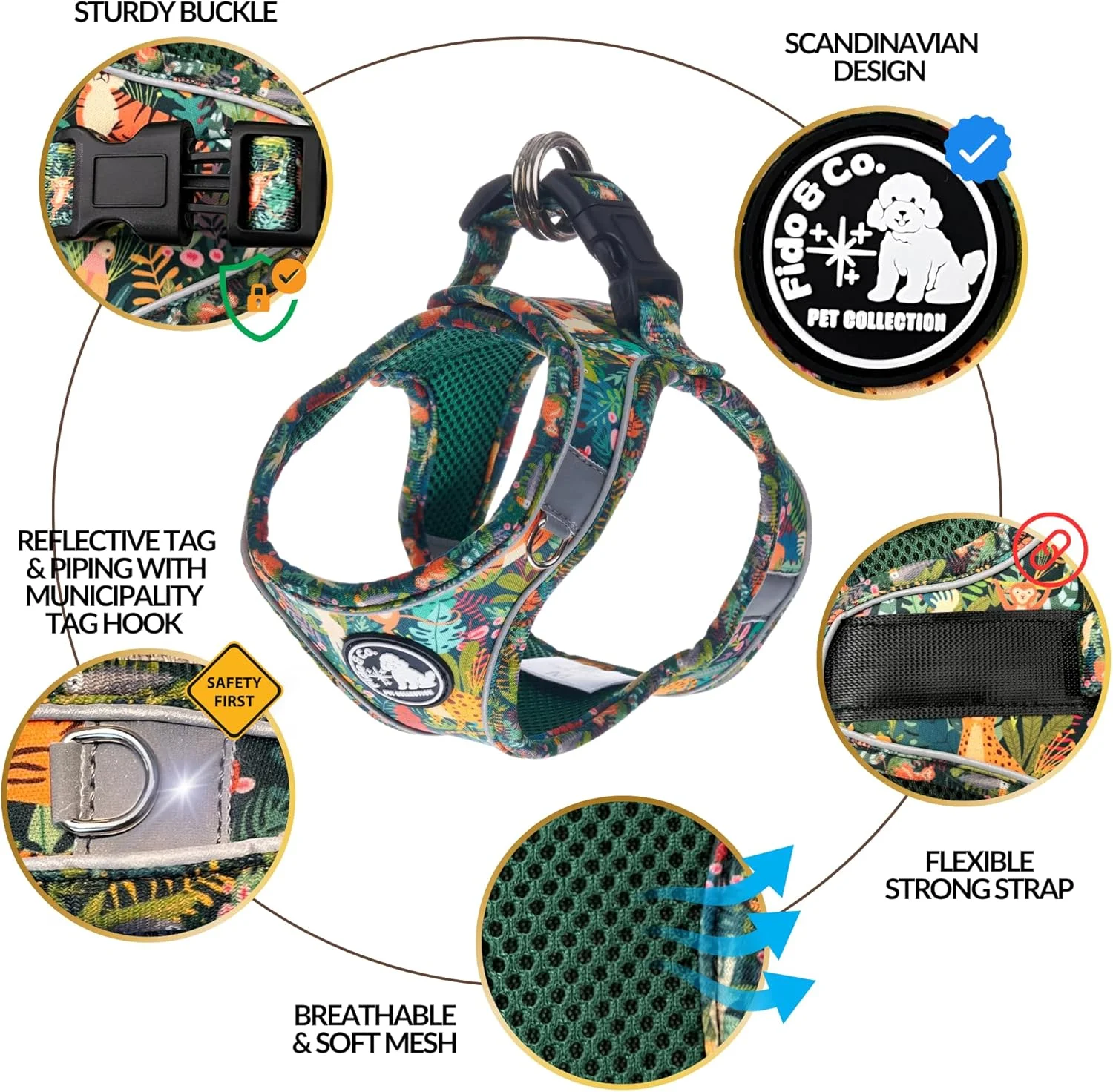 جلیقه سگ با طراحی بازتابنده - مناسب برای سگ های کوچک، بدون کشیدگی، نئوپرن نرم، خنک کننده و تنفسی، لوازم ضروری برای پیاده روی توله سگ (جنگل سبز، کوچک)