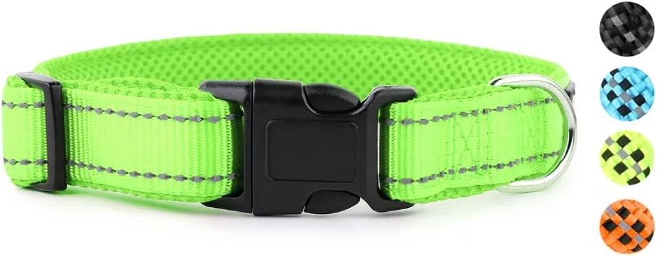 قلاده سگ بازتابنده 3M | کمربند گردنی سگ توری نرم و تنفسی برای سگ ها با سگک قابل تنظیم | کمربند سگ از خفه شدن گردن سگ شما محافظت می کند، سبک و راحت (کوچک، سبز نئونی)