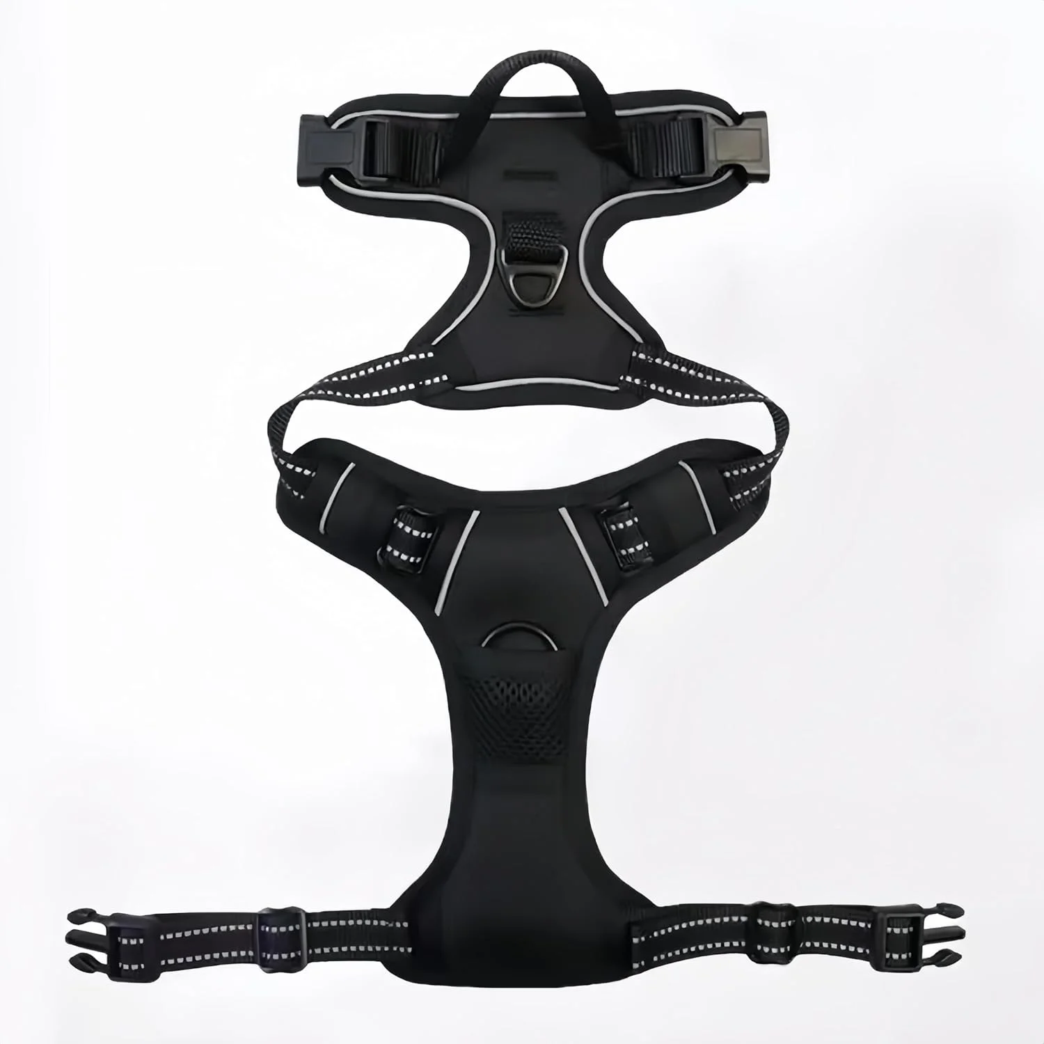 هارنس سگ بدون کشش، جلیقه حیوان خانگی قابل تنظیم با گیره های قلاده جلو/عقب، هارنس جلیقه ای راحت و بازتابنده برای سگ های بزرگ، دسته کنترل آسان برای پیاده روی - مشکی L