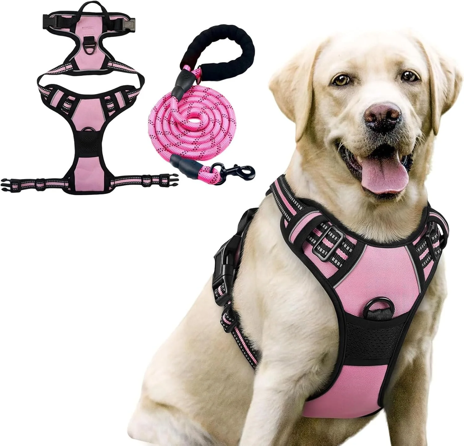 ست قلاده و بند سگ، قلاده تنفسی و بازتابنده حیوانات خانگی، جلیقه نرم و راحت قابل تنظیم با کنترل آسان به همراه یک بند سگ مقاوم 1.5 متری (صورتی، ایکس لارج) ست قلاده و بند سگ، قلاده تنفسی و بازتابنده حیوانات خانگی، جلیقه نرم و راحت قابل تنظیم با کنترل آسان به همراه یک بند سگ مقاوم 1.5 متری (صورتی، ایکس لارج)