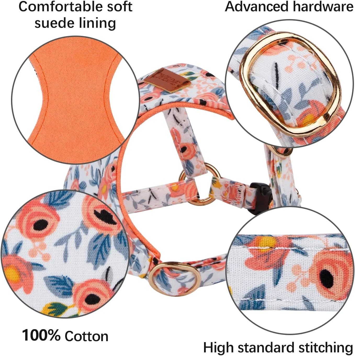 هارنس سگ با طرح گلدار CHEDE - ست هارنس و قلاده سبک، نرم و قابل تنظیم مناسب برای توله سگ و سگ های کوچک و متوسط (XXS، رز نارنجی) هارنس سگ با طرح گلدار CHEDE - ست هارنس و قلاده سبک، نرم و قابل تنظیم مناسب برای توله سگ و سگ های کوچک و متوسط (XXS، رز نارنجی)