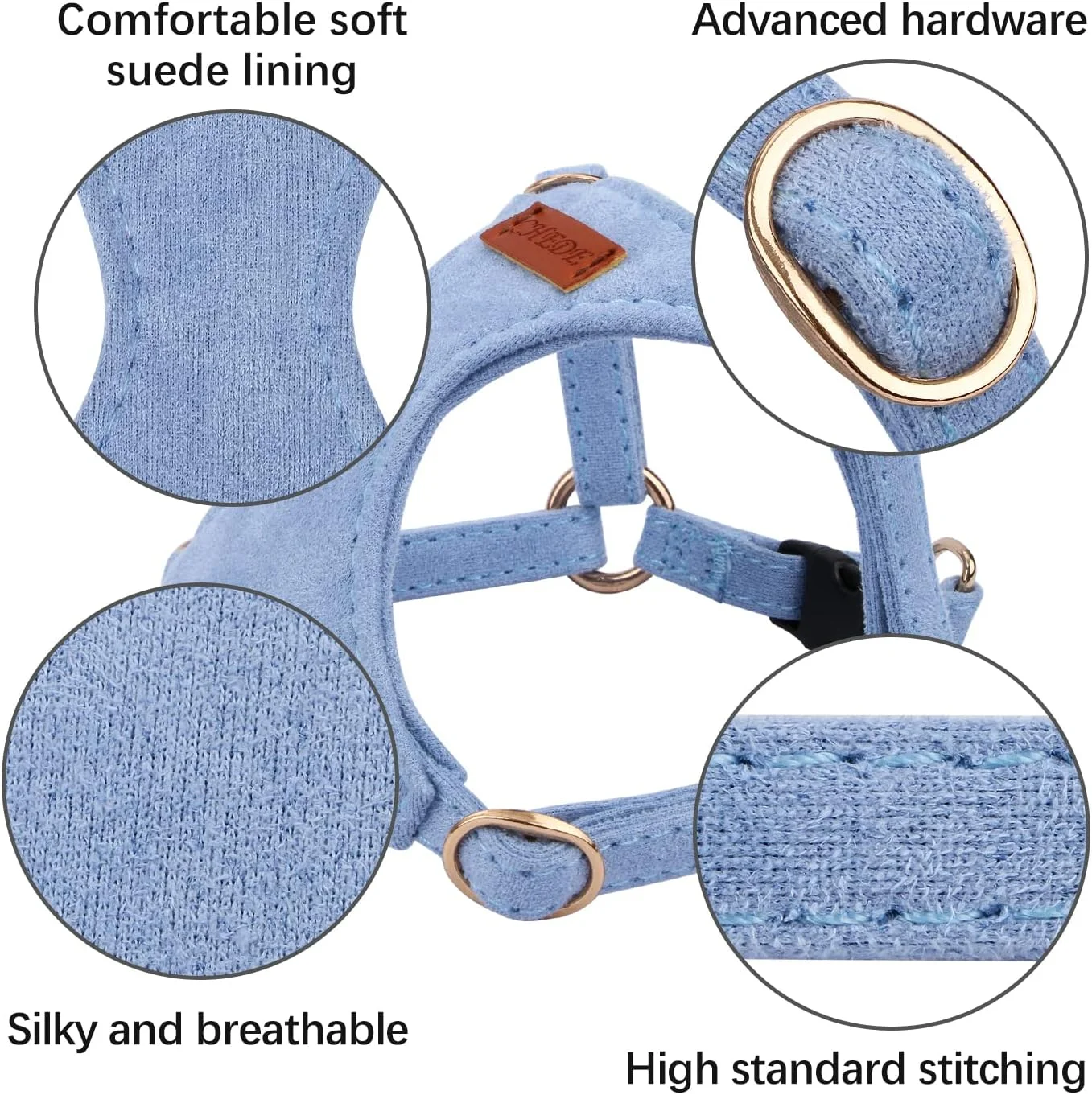 ست قلاده سگ و بند چند منظوره CHEDE - 8 رنگ، نرم و قابل تنظیم، ضد خفگی، ضد فرار، جلیقه حیوان خانگی سبک وزن و زیبا برای سگ های کوچک و متوسط (XXS، آبی)