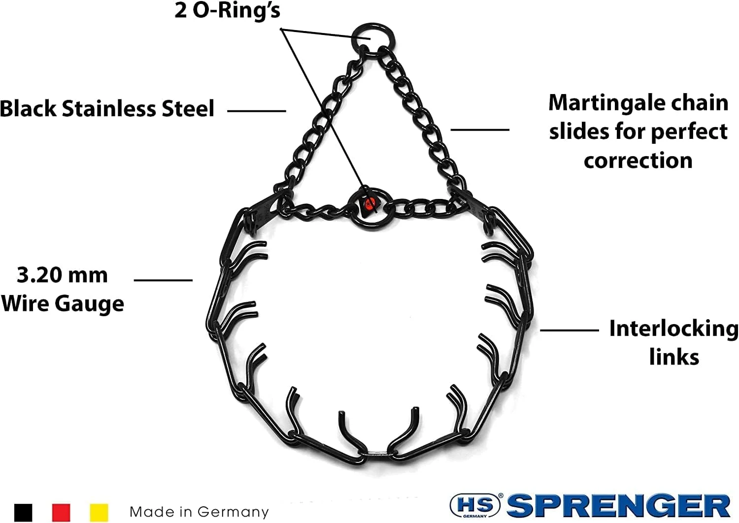 قلاده آموزشی سگ پرانگ استیل ضد زنگ مشکی Herm Sprenger Ultra-Plus، قلاده نیشگون حیوانات خانگی، قلاده ضد کشش سگ، قلاده آموزشی ضد کشش ساخت آلمان 4 میلی متر در 25 اینچ سایز بزرگ